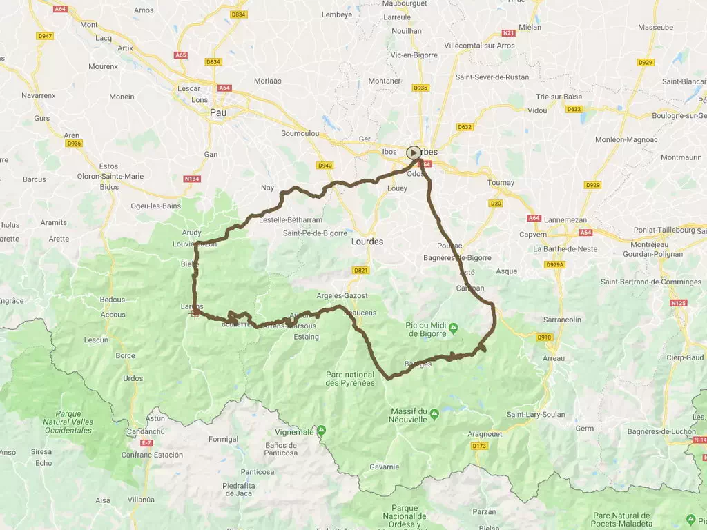 Motorradroute EWO-Route-Pyrenäen-Tarbes
