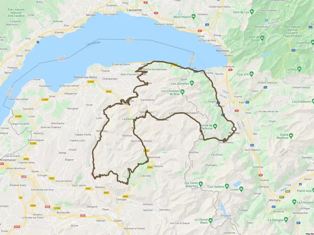 Motorradroute EWO-Monthey-Schweizer-Französischer-Alpen
