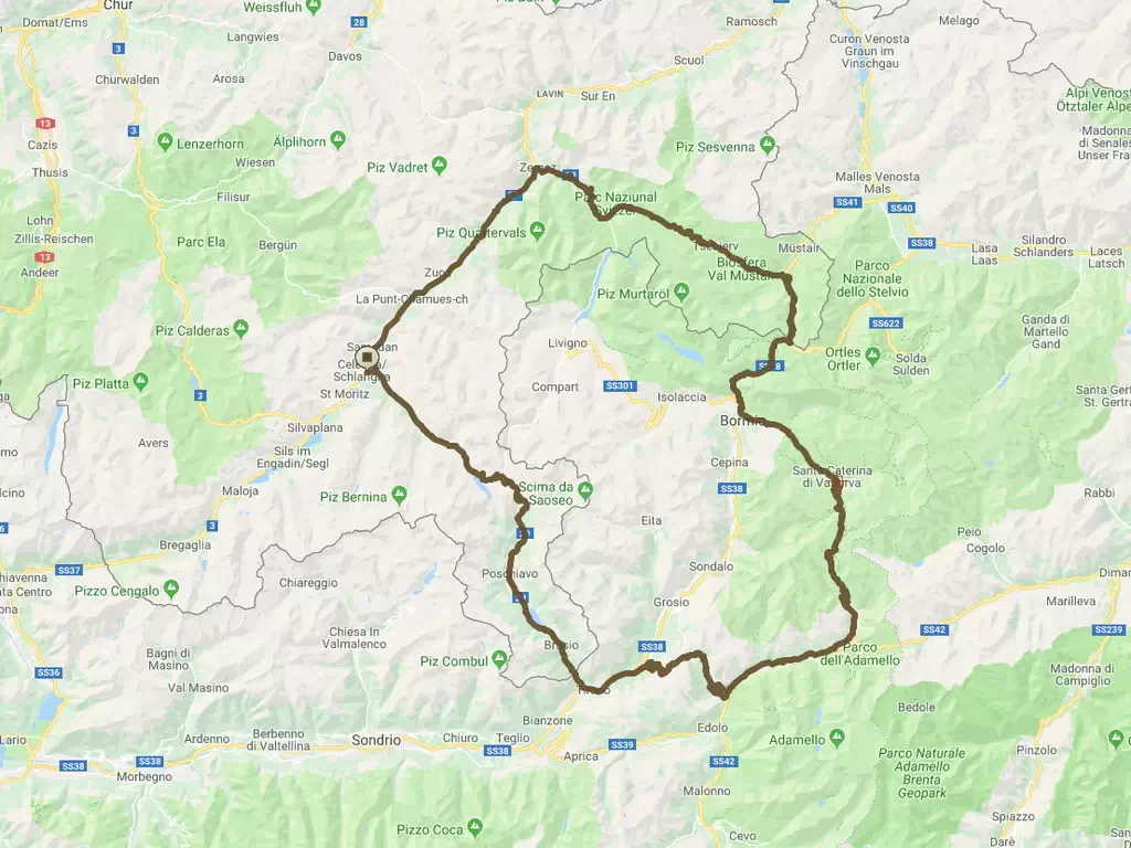 Motorradroute EWO-Saint-Moritz-Bernina-Gavia-Stelvio-Umbrail-pass
